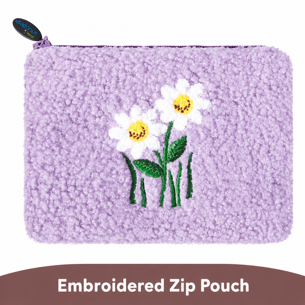 Stashies Cute Embroidered Makeup Pouch for Purse, 7 x 5.5 Inch, Zippered Cosmetic Pouch