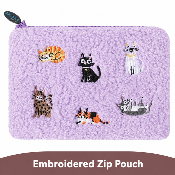 Stashies Cute Embroidered Makeup Pouch for Purse, 7 x 5.5 Inch, Zippered Cosmetic Pouch