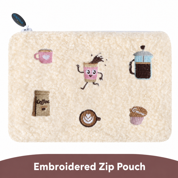 Stashies Cute Embroidered Makeup Pouch for Purse, 7 x 5.5 Inch, Zippered Cosmetic Pouch