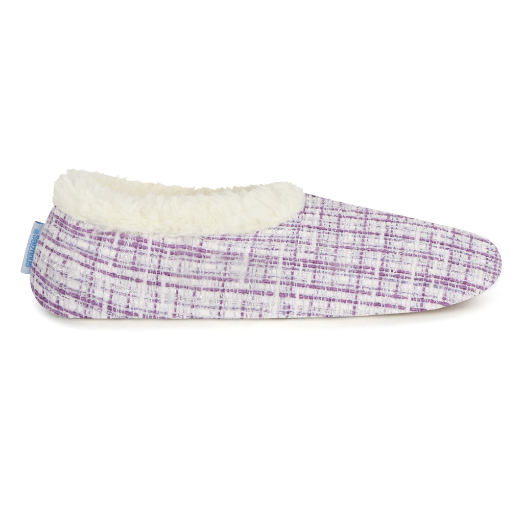 Purple and white slipper on a white background