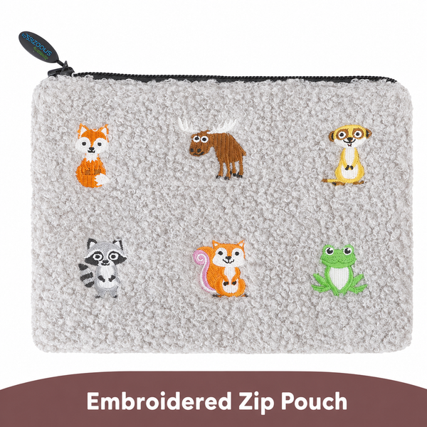 Stashies Cute Embroidered Makeup Pouch for Purse, 7 x 5.5 Inch, Zippered Cosmetic Pouch