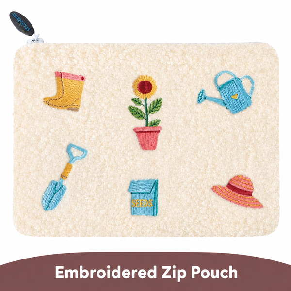 Stashies Cute Embroidered Makeup Pouch for Purse, 7 x 5.5 Inch, Zippered Cosmetic Pouch