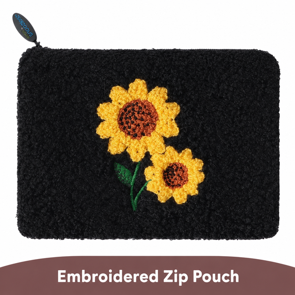 Stashies Cute Embroidered Makeup Pouch for Purse, 7 x 5.5 Inch, Zippered Cosmetic Pouch